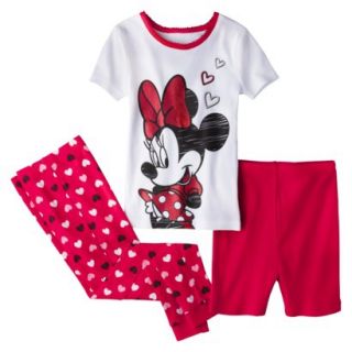 Disney Minnie Mouse Toddler Girls 3 Piece Pajama Set   Red 2T