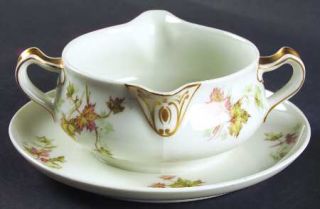 Haviland Autumn Leaf No Trim Gravy Boat with Attached Underplate, Fine China Din