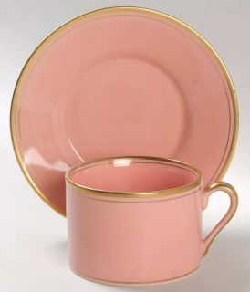 Fitz & Floyd Pavillon Peach Coral Flat Cup & Saucer Set, Fine China Dinnerware  