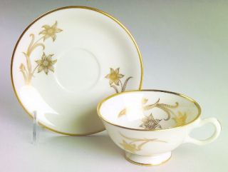 Lenox China Daybreak Footed Cup & Saucer Set, Fine China Dinnerware   Gold Flowe