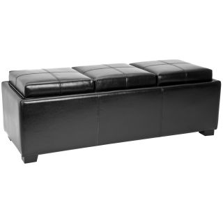 Safavieh Broadway Triple Tray Black Leather Storage Ottoman (BlackMaterials: Bicast leather, woodFinish: Dark CherryDimensions: 17 inches high x 47 inches wide x 18 inches deep )