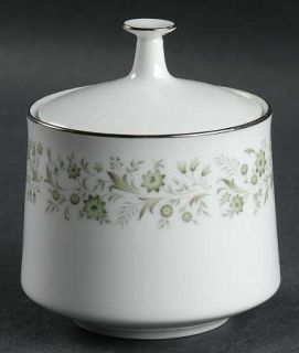 Noritake Wynwood Sugar Bowl & Lid, Fine China Dinnerware   Green Flowers, Smooth
