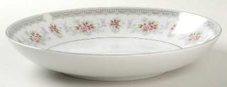 Wellin Rhoda Coupe Soup Bowl, Fine China Dinnerware   Pink & Blue Flowers,Gray &