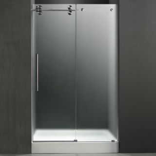Vigo Industries VG6041STMT60LWM Shower Door, 60 Frameless 3/8 Left w/White Base Center Drain Frosted/Stainless Steel