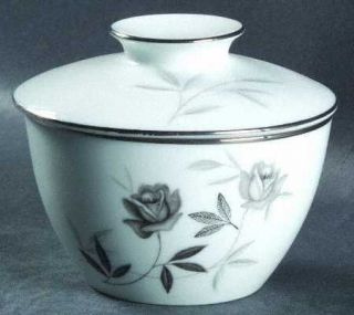 Noritake Rosamor Sugar Bowl & Lid, Fine China Dinnerware   Gray Roses,Platinum,G
