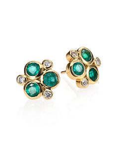 Temple St. Clair Diamond & Emerald 18K Gold Cluster Earrings   Emerald