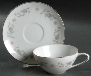 Noritake Wellesley Flat Cup & Saucer Set, Fine China Dinnerware   White Flowers,