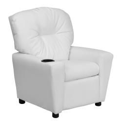 Flash Furniture Contemporary White Vinyl Kids Recliner With Cup Holder