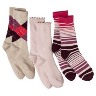 Merona Womens 3 Pack Preppy Crew Socks   Assorted Colors/Patterns One Size