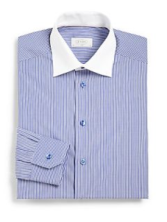 Eton of Sweden Slim Fit Striped Cotton Dress Shirt   Blue