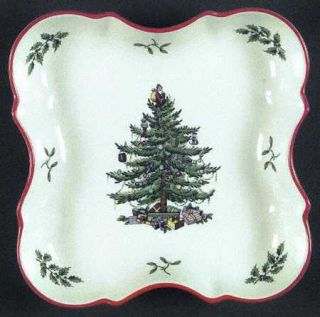 Spode Christmas Tree Red Devonia Dish, Fine China Dinnerware   Limited Accessory