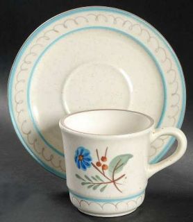 Stangl Blue Daisy Flat Cup & Saucer Set, Fine China Dinnerware   Blue Flowers &