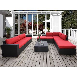 Andover 8 piece Conversation Sectional Seating Set (Dura fast redMaterials Wicker, aluminum, resin, Olefin fabricFinish Multicolored brownCushions includedWeather resistantUV protectionDimensionsSofa 33 inches high x 96 inches wide x 36.75 inches deepA