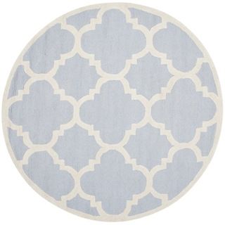 Safavieh Handmade Moroccan Cambridge Geometric Light Blue/ Ivory Wool Rug (6 Round)