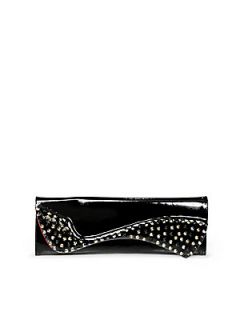 Christian Louboutin Pigalle Studded Patent Leather Clutch   Black