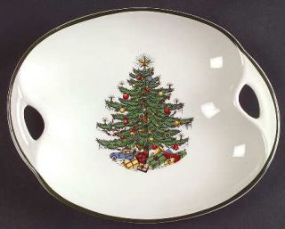 Cuthbertson Christmas Tree (Narrow Green Band,Cream) Handled Candy Dish, Fine Ch