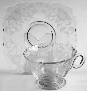 Heisey Old Colony Clear (Stem #3390) Cup and Saucer Set   Stem #3390,  Etch 448,