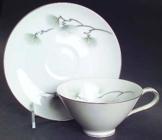 Mikasa Ma Tsu Flat Cup & Saucer Set, Fine China Dinnerware   Green Pine Needles
