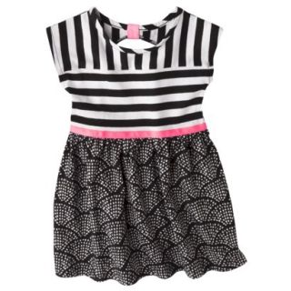 Circo Infant Toddler Girls Short Sleeve Striped Dress   Black/Pink 18 M