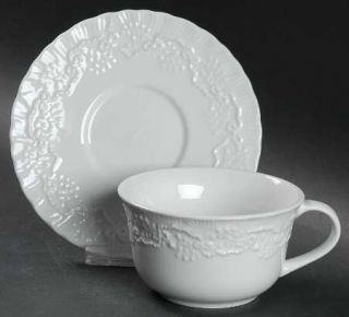 American Living Meredith Flat Cup & Saucer Set, Fine China Dinnerware   All Whit