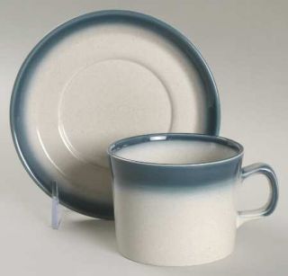 Wedgwood Blue Pacific Flat Cup & Saucer Set, Fine China Dinnerware   Oven To Tab