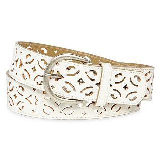 RELIC Scroll Perforated Belt, White, Womens