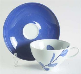 Mikasa True Blue Flat Cup & Saucer Set, Fine China Dinnerware   Blue Leaves/Berr