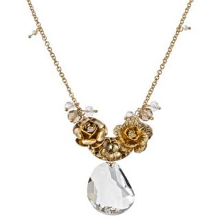 Womens Mini Simulated Pearl and Flower Cluster Pendant Necklace