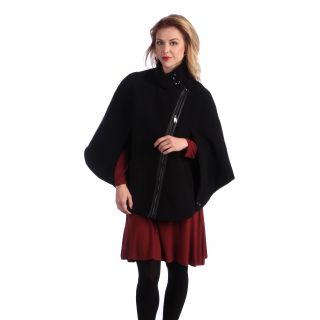 Via Spiga Womens Black Asymmetrical Zip front Cape (BlackFit MissyFunnel neck with button detailFully linedAsymmetrical zip frontTwo (2) side entry pocketsThe approximate length from the top center back to the hem is 26 inches. The measurement was taken 
