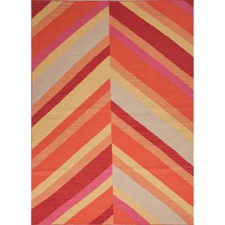 Handmade Flat weave Stripe Pattern Red/ Orange Area Rug (9 X 12)