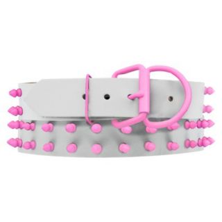 Platinum Pets White Genuine Leather Dog Collar with Spikes   Pink (20 24)