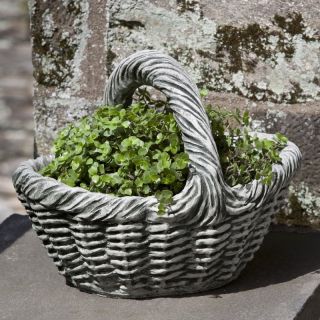 Campania International Small Basket With Handle Cast Stone Garden Statue   P 