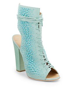 Open Toe Embellished Ankle Boots   Blue