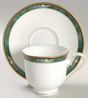 Lenox China Kelly Footed Cup & Saucer Set, Fine China Dinnerware   Debut, Green/