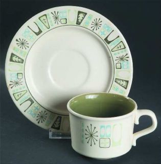 Taylor, Smith & T (TS&T) Cathay Flat Cup & Saucer Set, Fine China Dinnerware   G