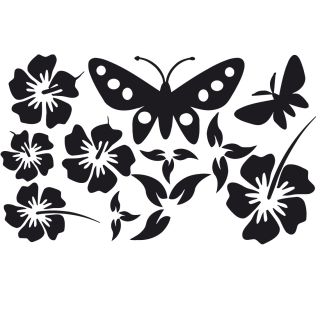 Mural Butterfly With Flowers Vinyl Wall Decal Art (Glossy blackDimensions: 22 inches wide x 35 inches long )