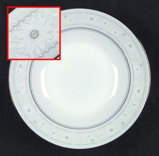 Noritake Blanche Coupe Soup Bowl, Fine China Dinnerware   White Flowers W/Gray C