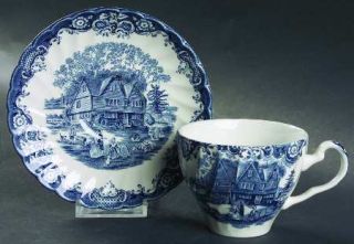 Johnson Brothers Heritage Hall Blue Flat Cup & Saucer Set, Fine China Dinnerware