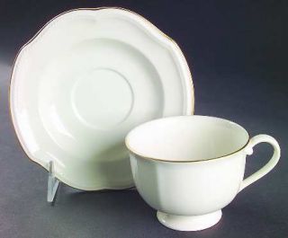 Mikasa Newport Gold Footed Cup & Saucer Set, Fine China Dinnerware   Stoneware,S