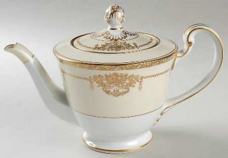 Noritake Penelope Teapot & Lid, Fine China Dinnerware   Gold Laurel,Floral&Urn D