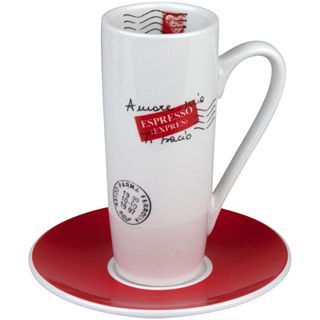 Konitz Coffee Bar Amore Mio 4 pc. Latte Macchiato Cup and Saucer Set, Red