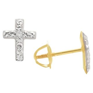 14k Yellow Gold Cross with Clear Crystal Childrens Earrings