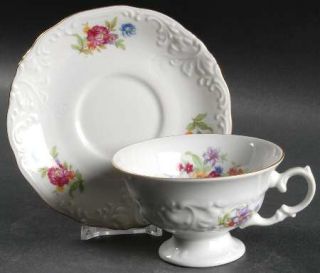 Walbrzych Meissen Flower (Raised Scroll) Footed Cup & Saucer Set, Fine China Din