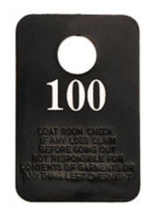 Royal Industries Black Plastic Coat Check w/ White Print, Numbered 1 To 100