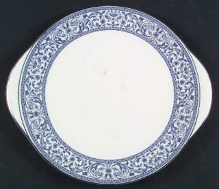 Minton Infanta Handled Cake Plate, Fine China Dinnerware   Blue Floral Rim,Plati