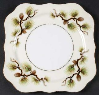 Narumi Shasta Pine Cream Square Salad Plate, Fine China Dinnerware   Gray/Brown