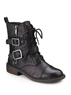 Nolan Buckle Leather Combat Boots   Black