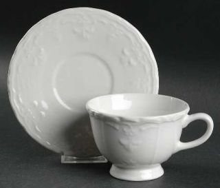 Tabletops Unlimited Versailles White Footed Cup & Saucer Set, Fine China Dinnerw
