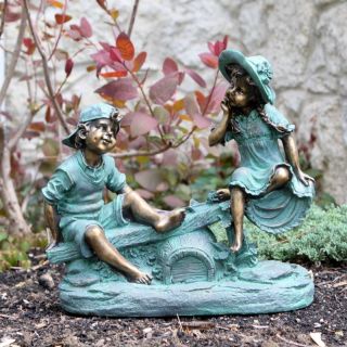 Alpine Girl and Boy Playing on Teeter Totter Garden Statue Multicolor   GXT262