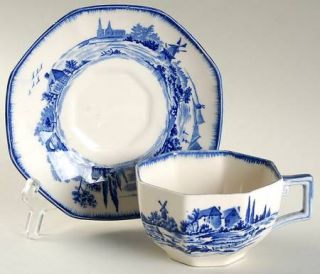 Royal Doulton Norfolk Blue Flat Cup & Saucer Set, Fine China Dinnerware   Earthe